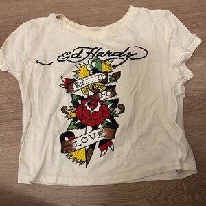 Ed Hardy, Off White True to My Love T-shirt, Size M